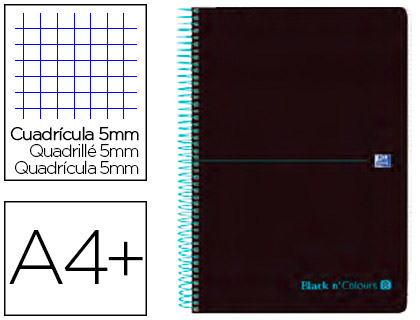 Cuaderno espiral Oxford Book8 Black'n Colours A4+ 160h c/5mm. tapa plástico